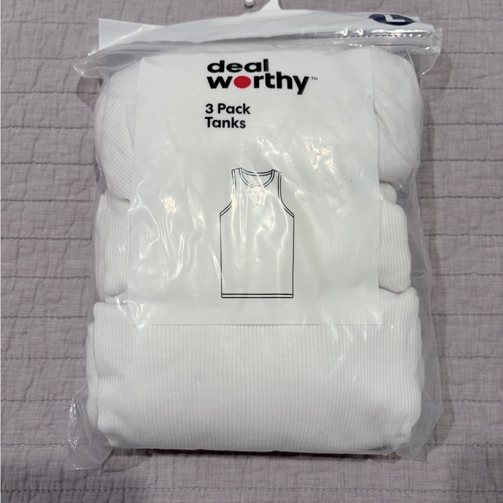 Dealworthy 3 Pack White Ribbed Tank Tops Size L NWT